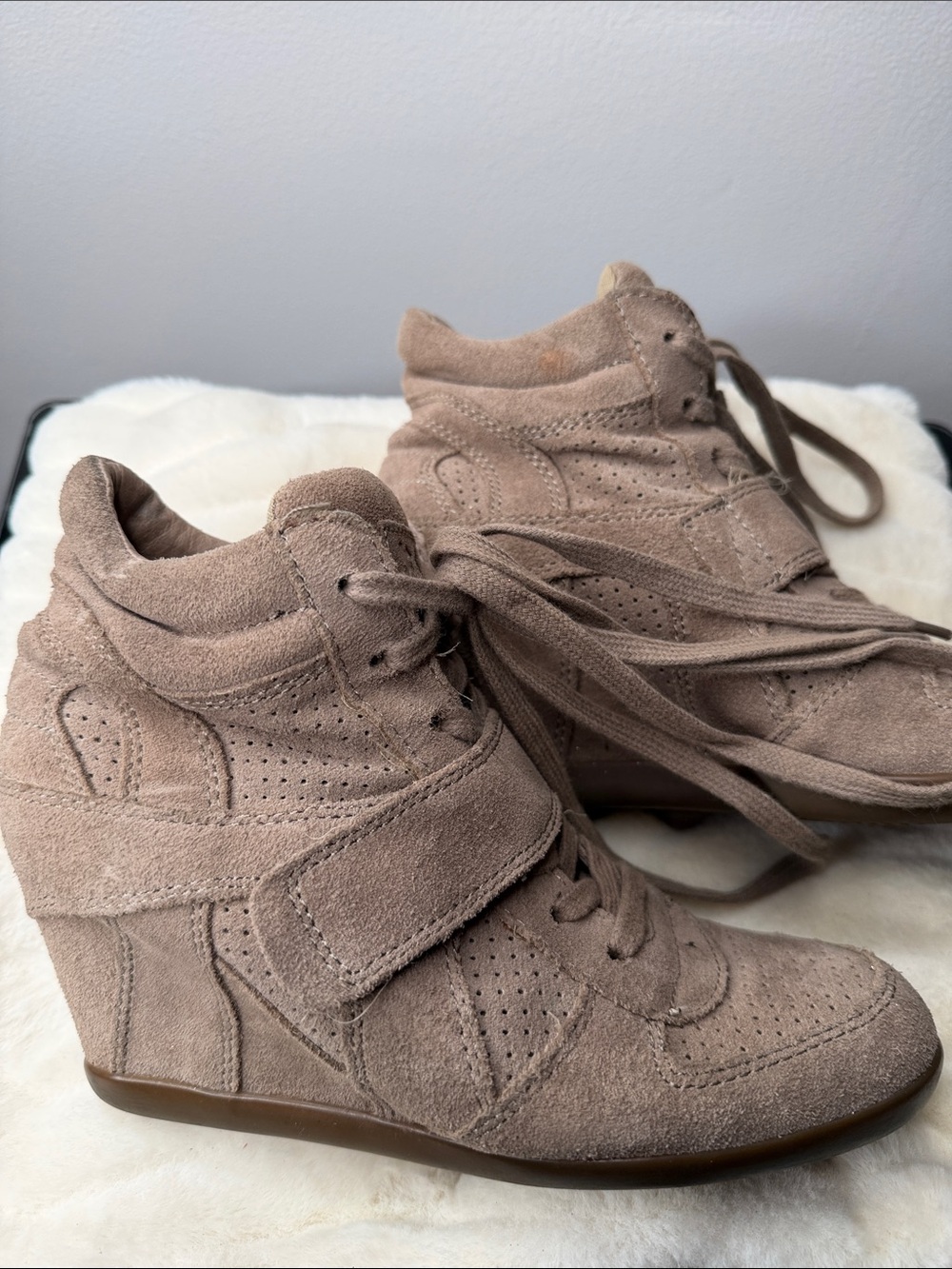 Women's Suede Wedge Sneakers in Taupe
